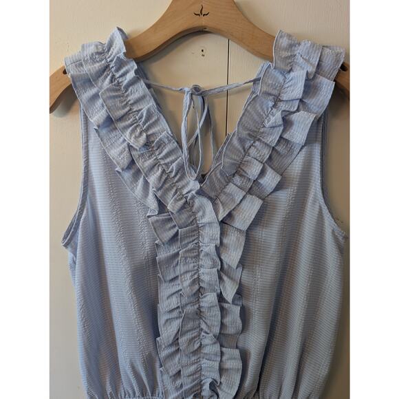 Doe & Rae Blue Ruffle V Neck Top - Picture 4 of 13